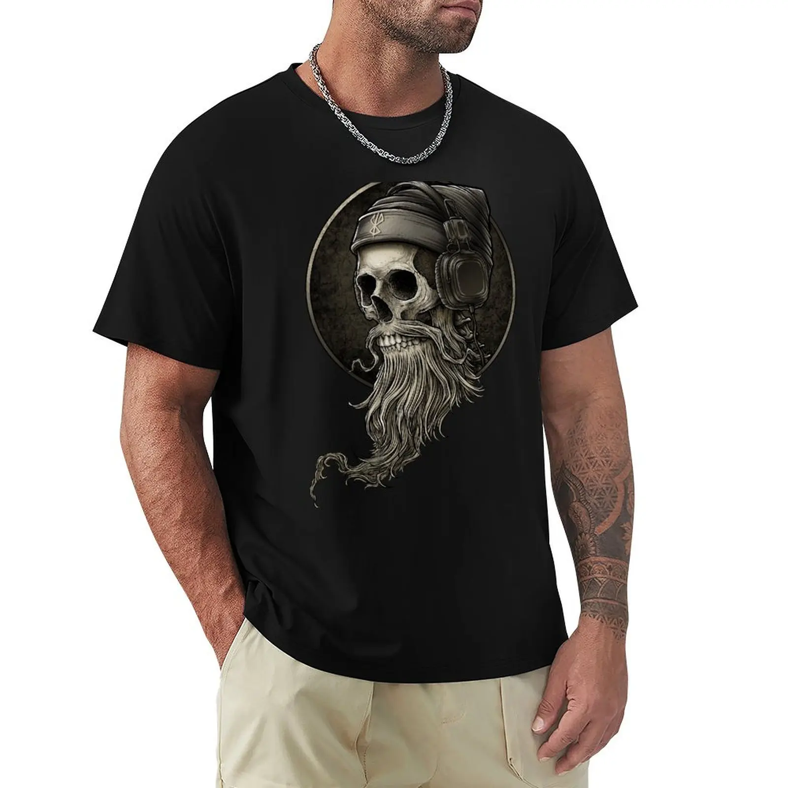 

Viking Vintage Skull Beard with Headphone T-Shirt summer shirt croswit shirt man plain t shirts men