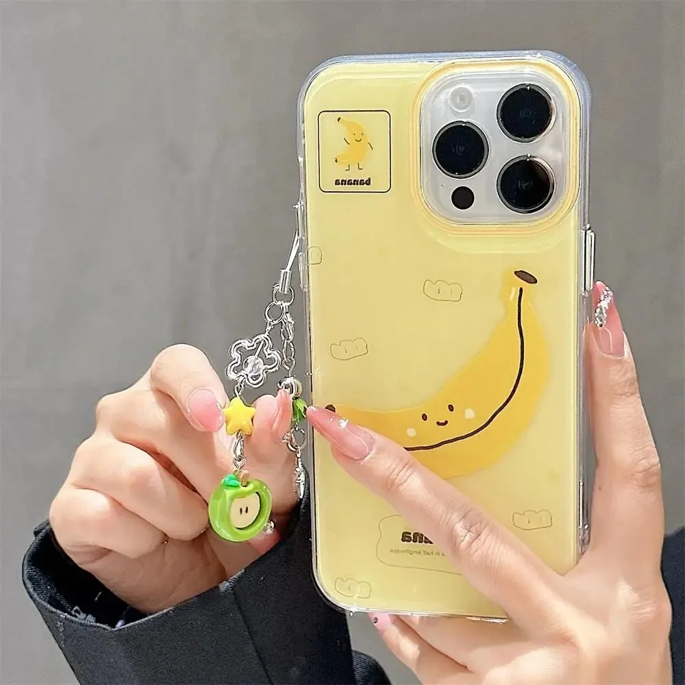 Lustige Apfel-Bananen-Handyhülle für iPhone 11 12 13 14 15 16 17 18 Pro Max 16E Air 7 8 Plus mit süßem Frucht-Anhänger-Schlüsselanhänger – Detail 3