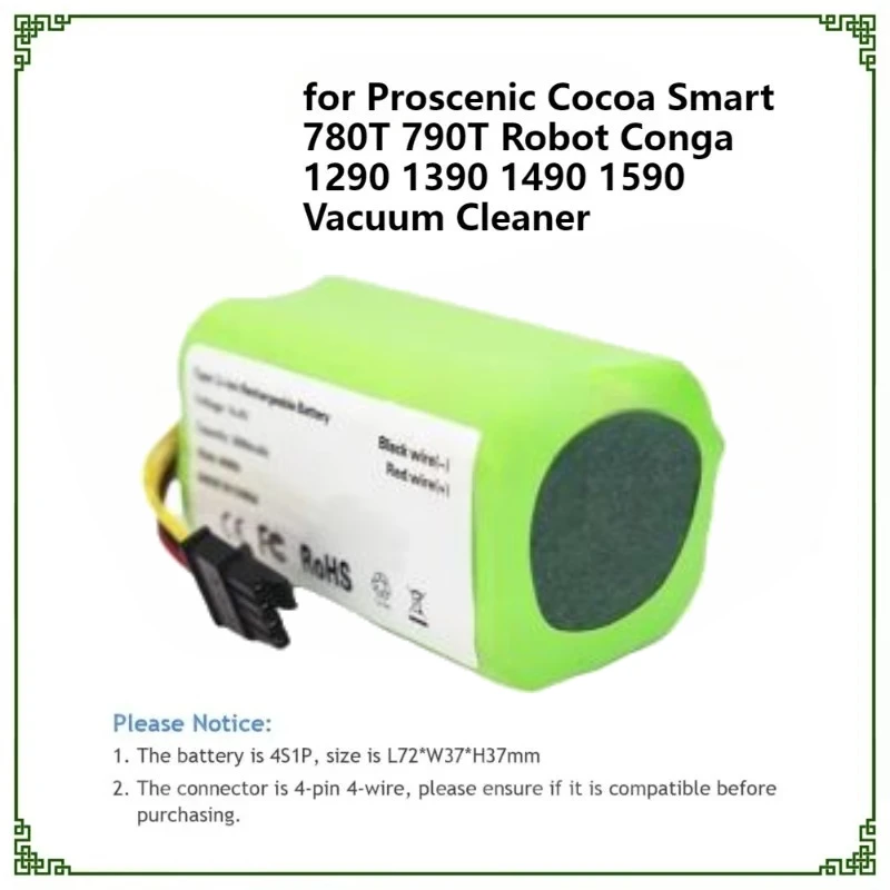 

14.4V 2600mAh Replacement Battery for Proscenic Cocoa Smart 780T 790T Robot Conga 1290 1390 1490 1590 Vacuum Cleaner