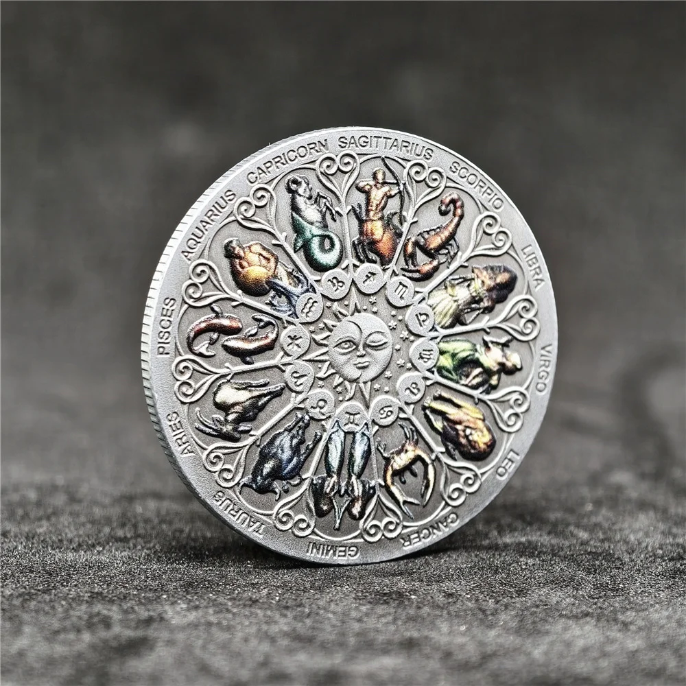 2026 Hot Sale 12 Constellation Maya Commemorative Coin Antique Challenge Coin Silver Collectible Medal Metal Badge