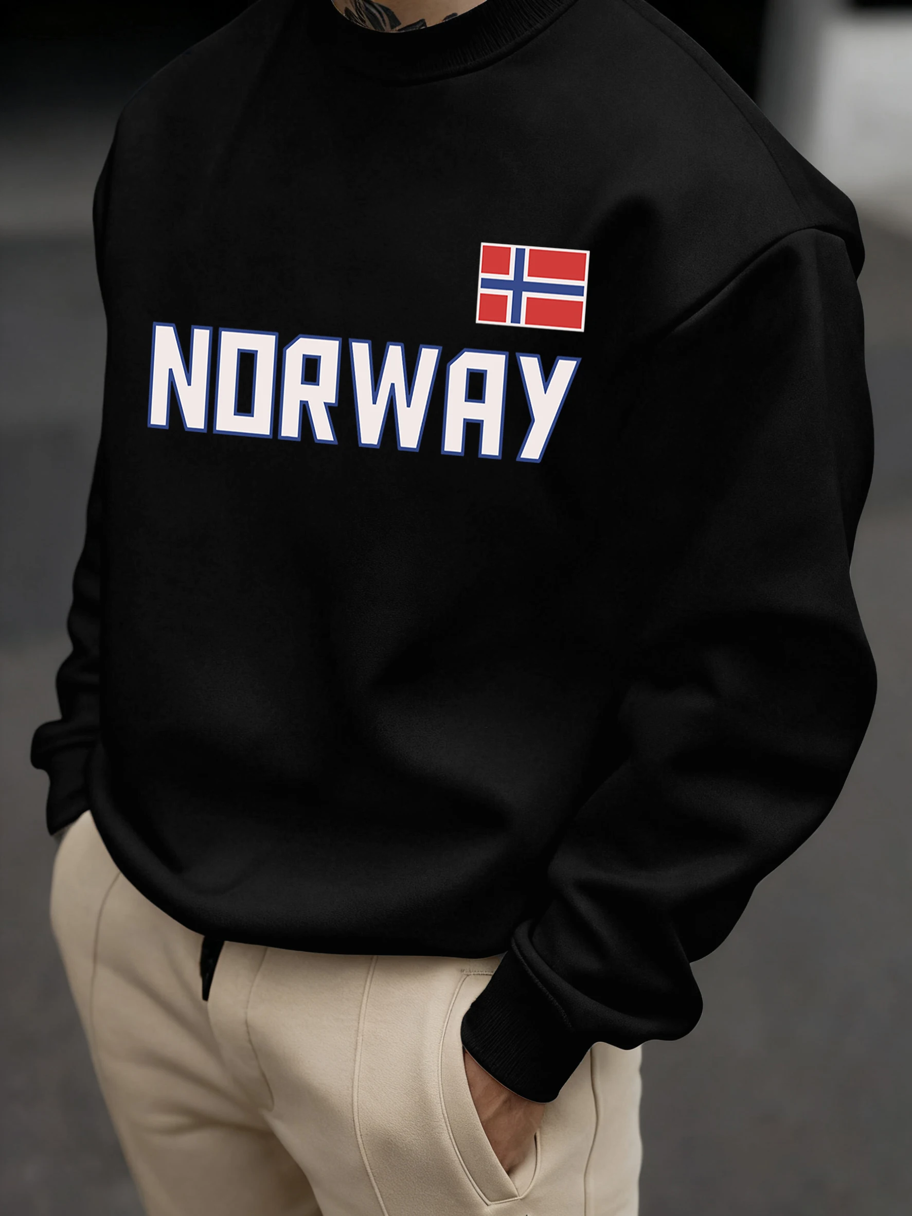 

Мужской свитшот с принтом норвежских букв и флага, флисовые свободные винтажные пуловеры, осенняя футболка, универсальная мягкая одежда унисекс с круглым вырезом