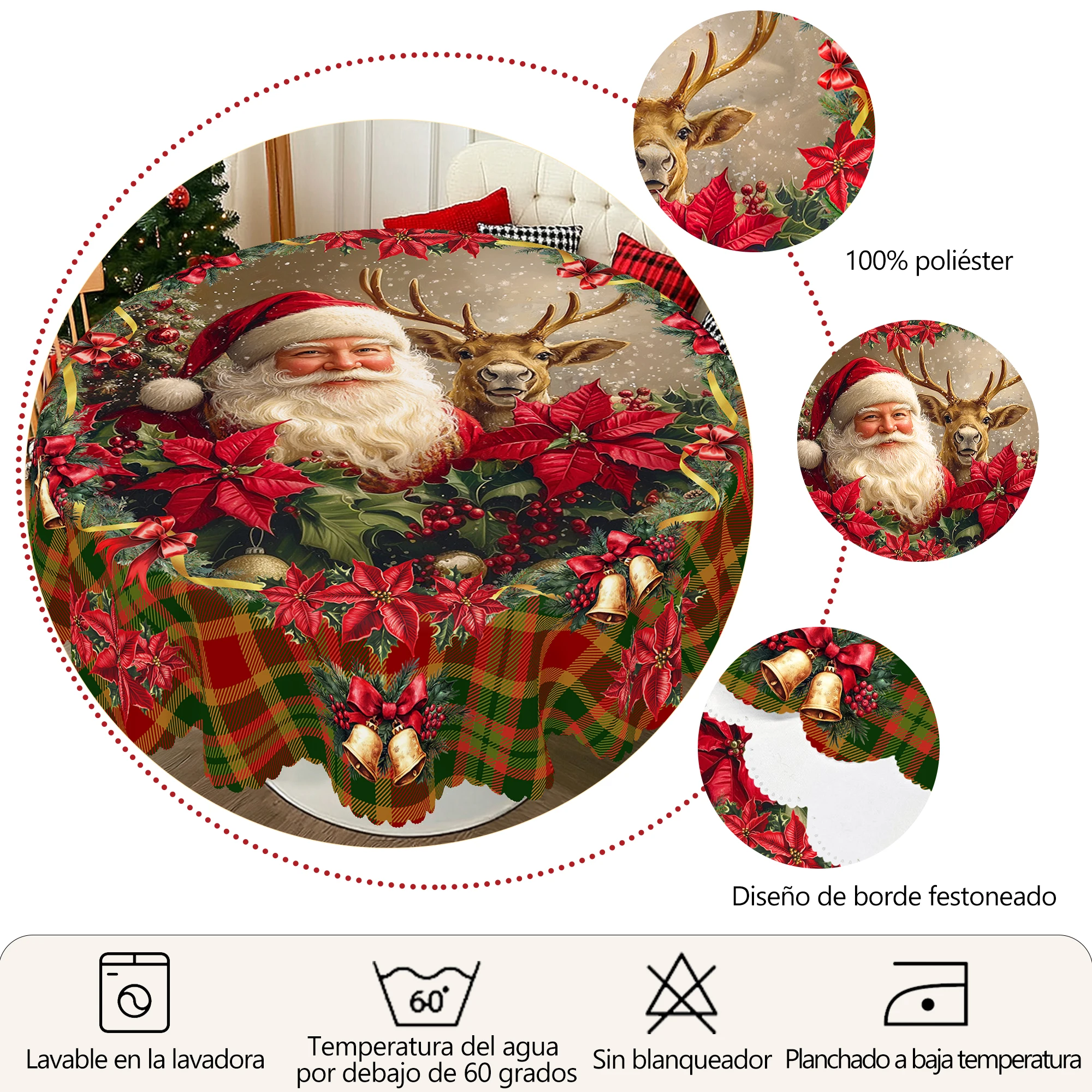 قطعة واحدة من مفرش المائدة المطبوع بموضوع عيد الميلاد المجيد، نمط المزرعة الريفية الرجعية، سانتا، تصميم نمط منقوش، لعيد الميلاد، حفلة رأس السنة، ديكور الحفلات، ديكور الغرفة والخارجية، هدية للأصدقاء