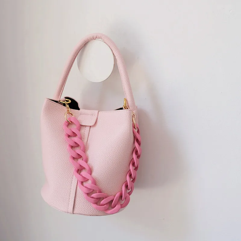 New Fashion Woman Handbag Accessory Chains Matte Cute Candy Pink Resin Chain Frosted Strap Women Clutch Shoulder Purse Chain