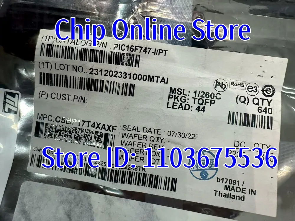 2~50pcs  PIC16F747-I/PT  PIC16F747  TQFP44  New Original