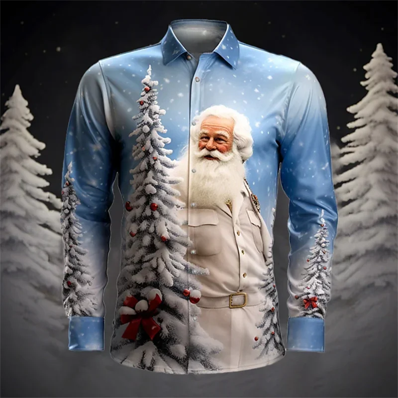 2024 Christmas shirt New Year party HD pattern soft elastic comfortable Santa suit men\'s large size new hot sale