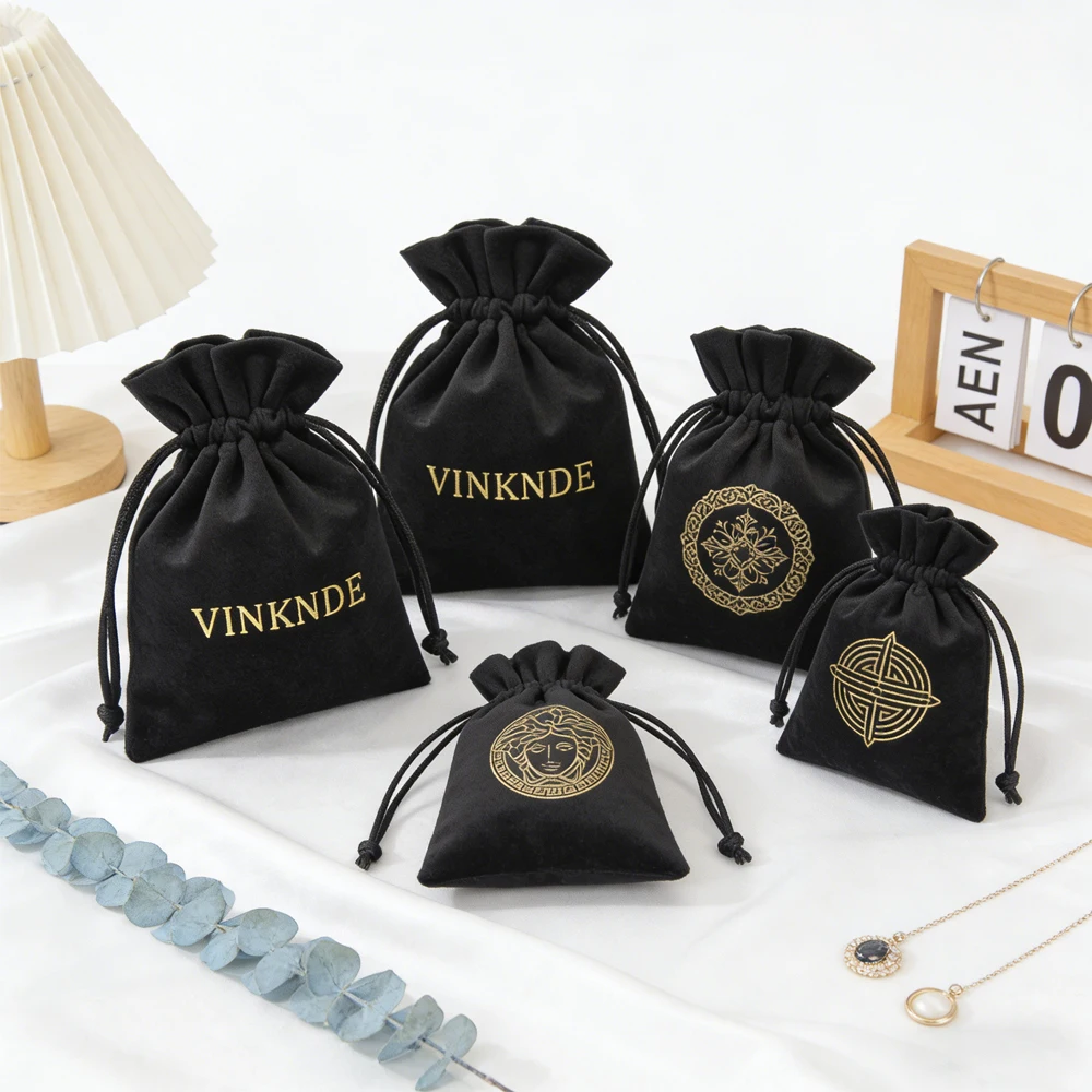 

Personalized 50/100pcs Soft Jewelry Drawstring Velvet Pouches Ring Bracelet Pendant Necklace Sunglasses Organizer Cosmetic Bag