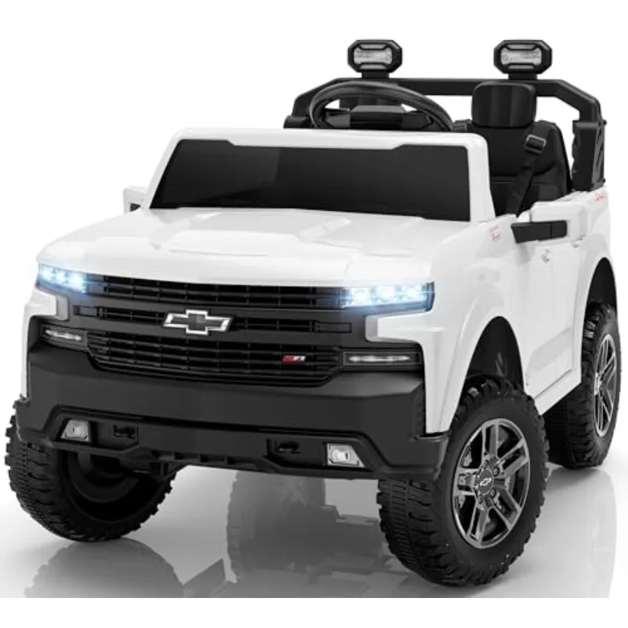

24V ride-on toy truck for kids white ABS plastic licensed Chevrolet Silverado design remote control LED lights Bluetooth horn a