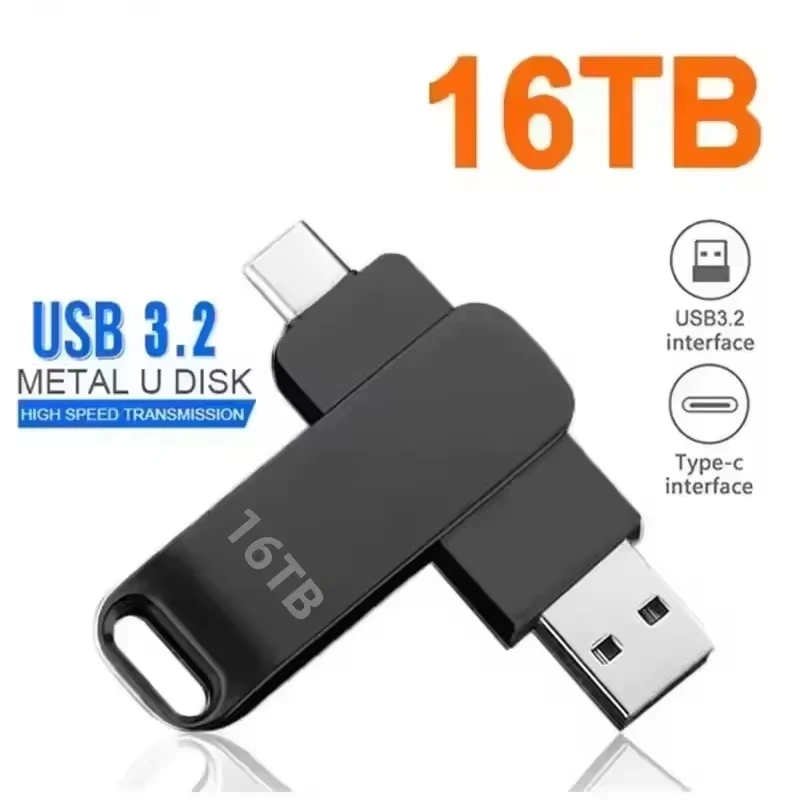 USB3.0 USB-Stick 1TB 2TB 16TB OTG Pen Drive Hochgeschwindigkeits-Typ-C-Flash-Laufwerk Echte Kapazität Metall-Pendrive für Telefon und Computer