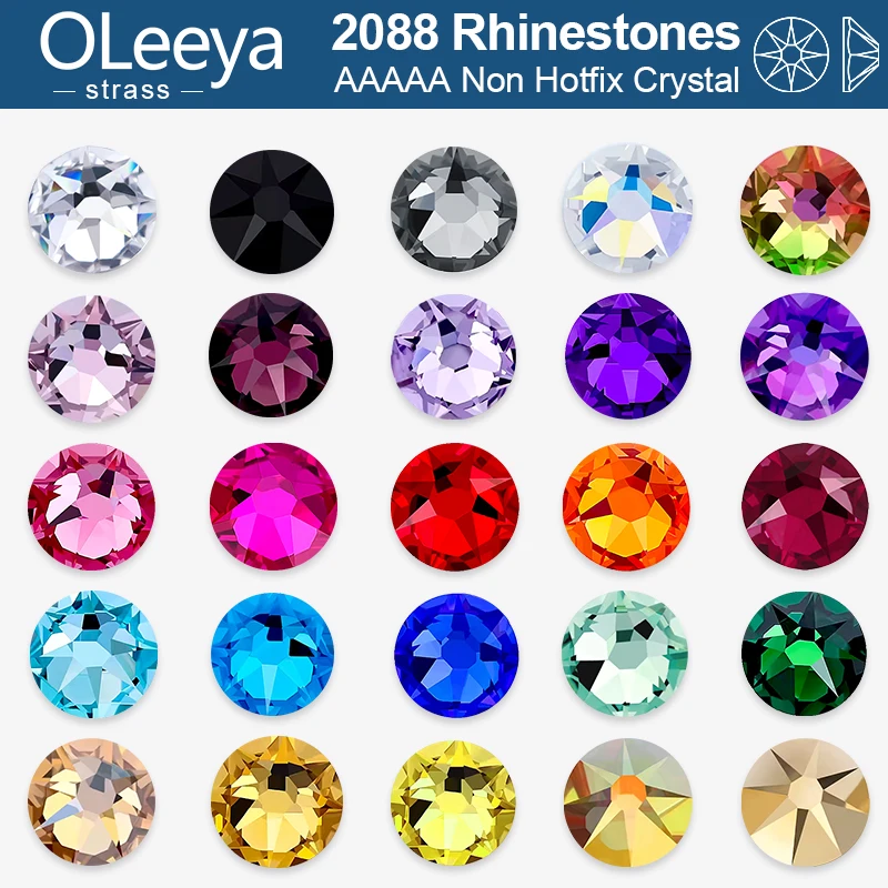 OLeeya 2088 Glass Rhinestones Non Hotfix Flatback AAAAA Crystal SS16-SS30 8 Big 8 Small 16 Cut for Nail Art DIY Crafts