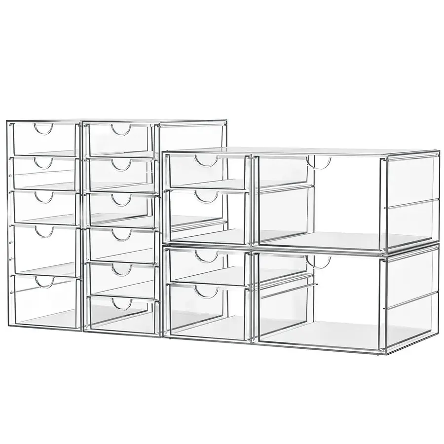 

Acrylic Organizer with 17 Drawers4 Sets, Desk Organizers and Accessories, Clear Makeup Organizer, Dustproof Storage Drawers for