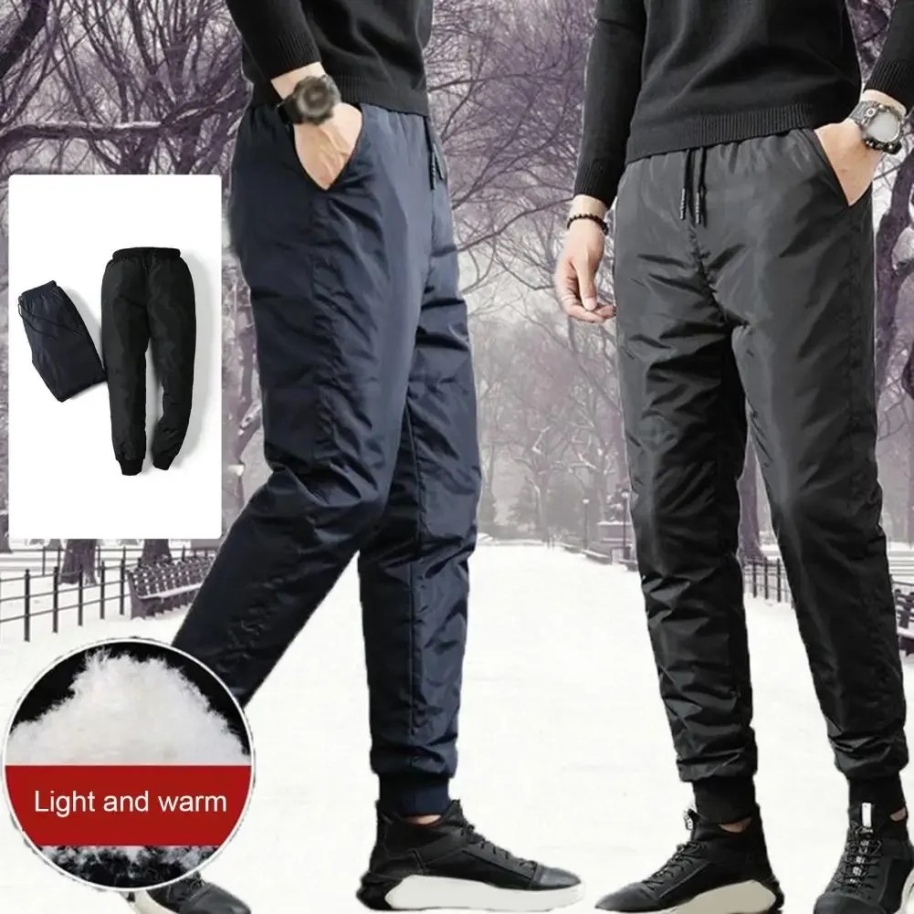

Winter Men Padded Down Pants Thick Elastic Waist Windproof Warm Plus Size Waterproof Mid-aged Men Father Outdoor Pants