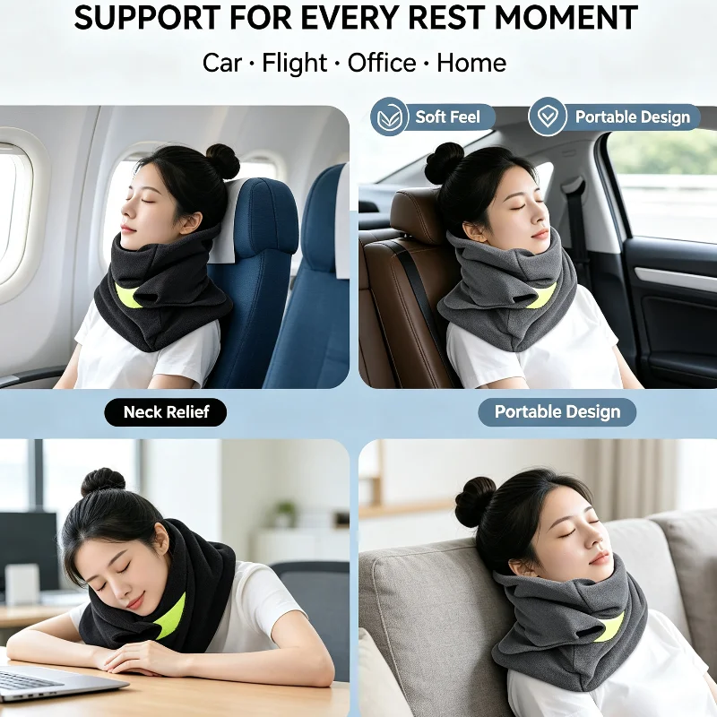 360° Support Travel Comfortable Neck Pillow U Shape Cervical Pillow Washable Soft Neck Cushion for Airplane Train Car Office Nap