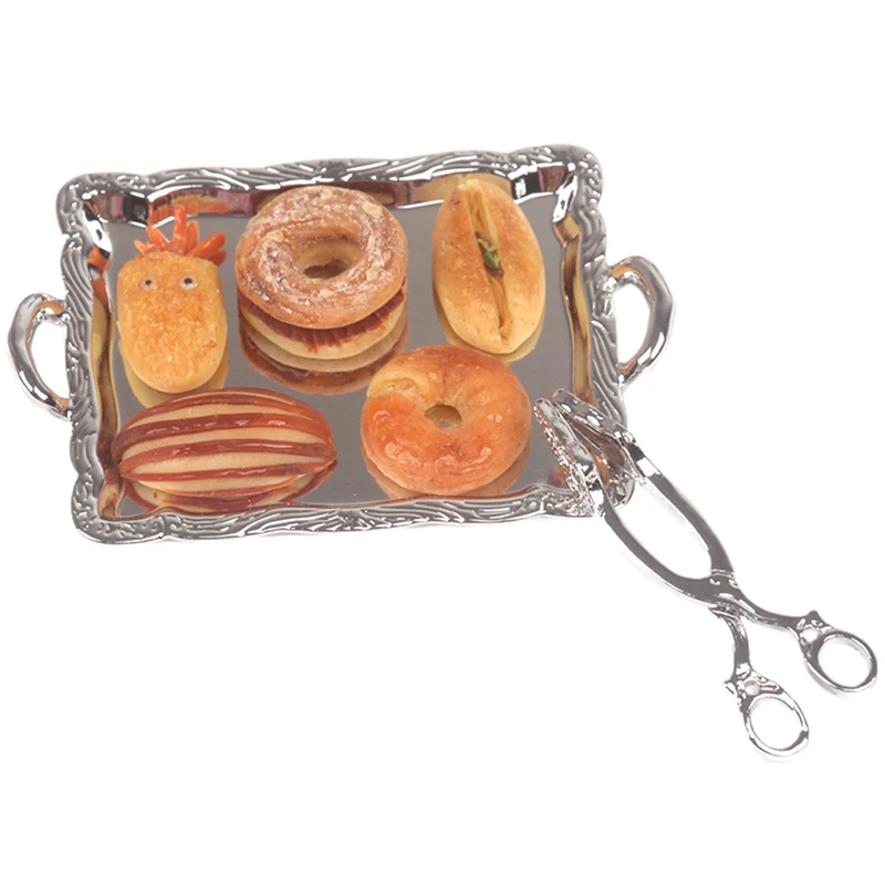 1:6 Dollhouse Miniature Metal Cakes Trays Bread Clip Desserts Plate Kitchen Model Decor Toy Doll House Accessories