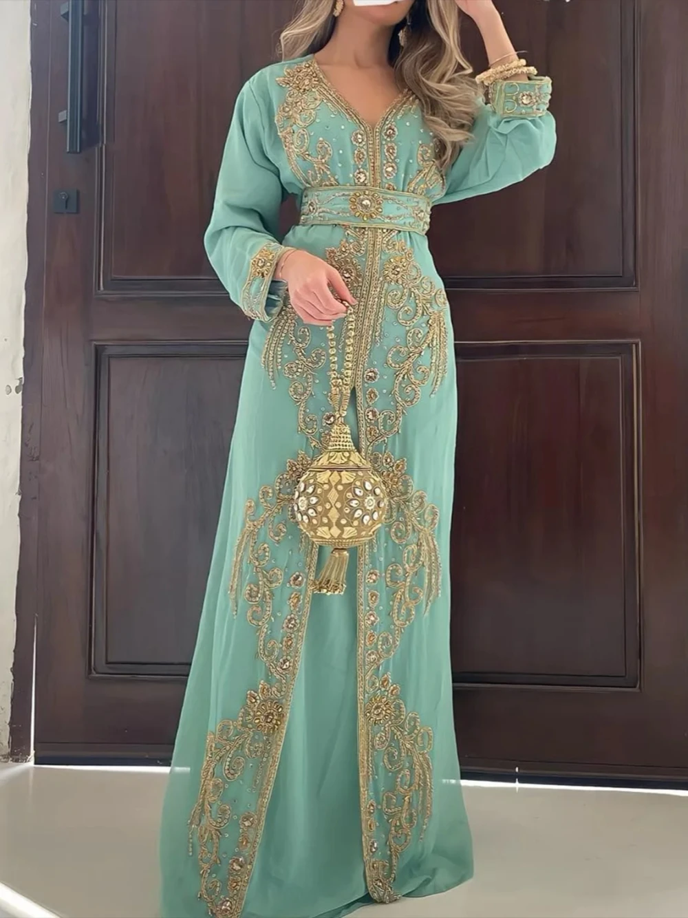 Vintage Kaftan Evening Dress Modern V Neck Beaded Prom Dresses Elegant Women Wedding Party Gown Customized Vestido De Gala