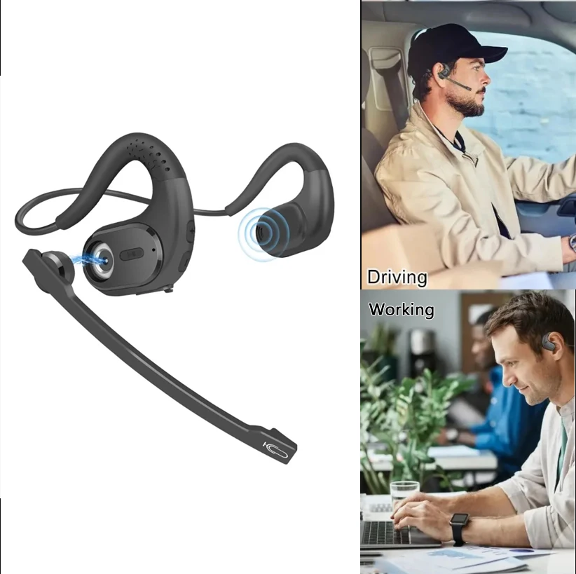 Office Bluetooth Headset with Removable Microphone Wireless Open Ear Headphone for Office Meeting Running Driving Working-12 Hrs