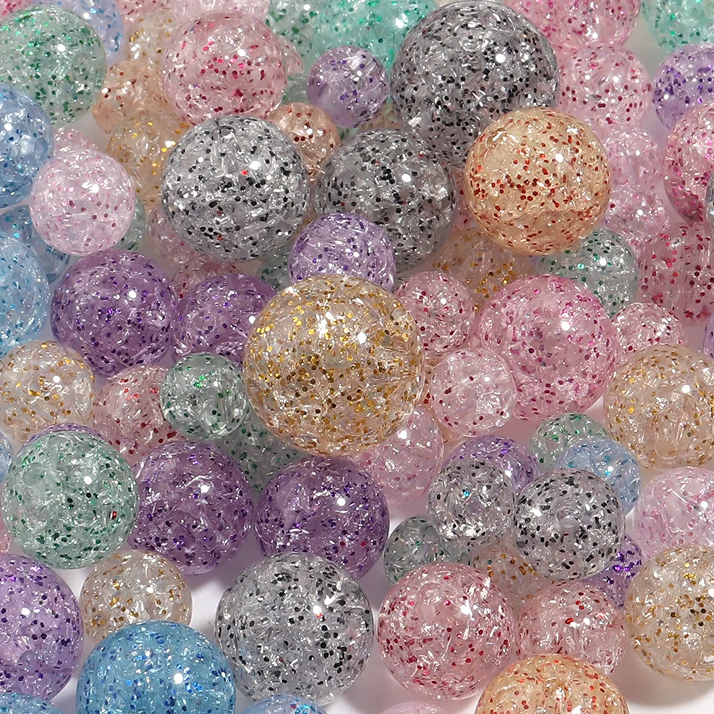 10-100 Stück 8 10 12 14 16mm rissige Acrylperlen, glitzernde runde lose Perlen für die Schmuckherstellung, DIY Armbänder, Halsketten, Schlüsselanhänger