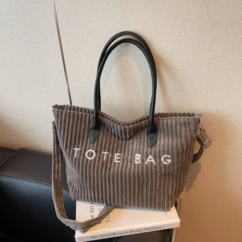 2025 New Large Capacity Single Shoulder Bag Letter Leisure Loubet Tote Bags Corduroy Pit Strip Commuting Fashion