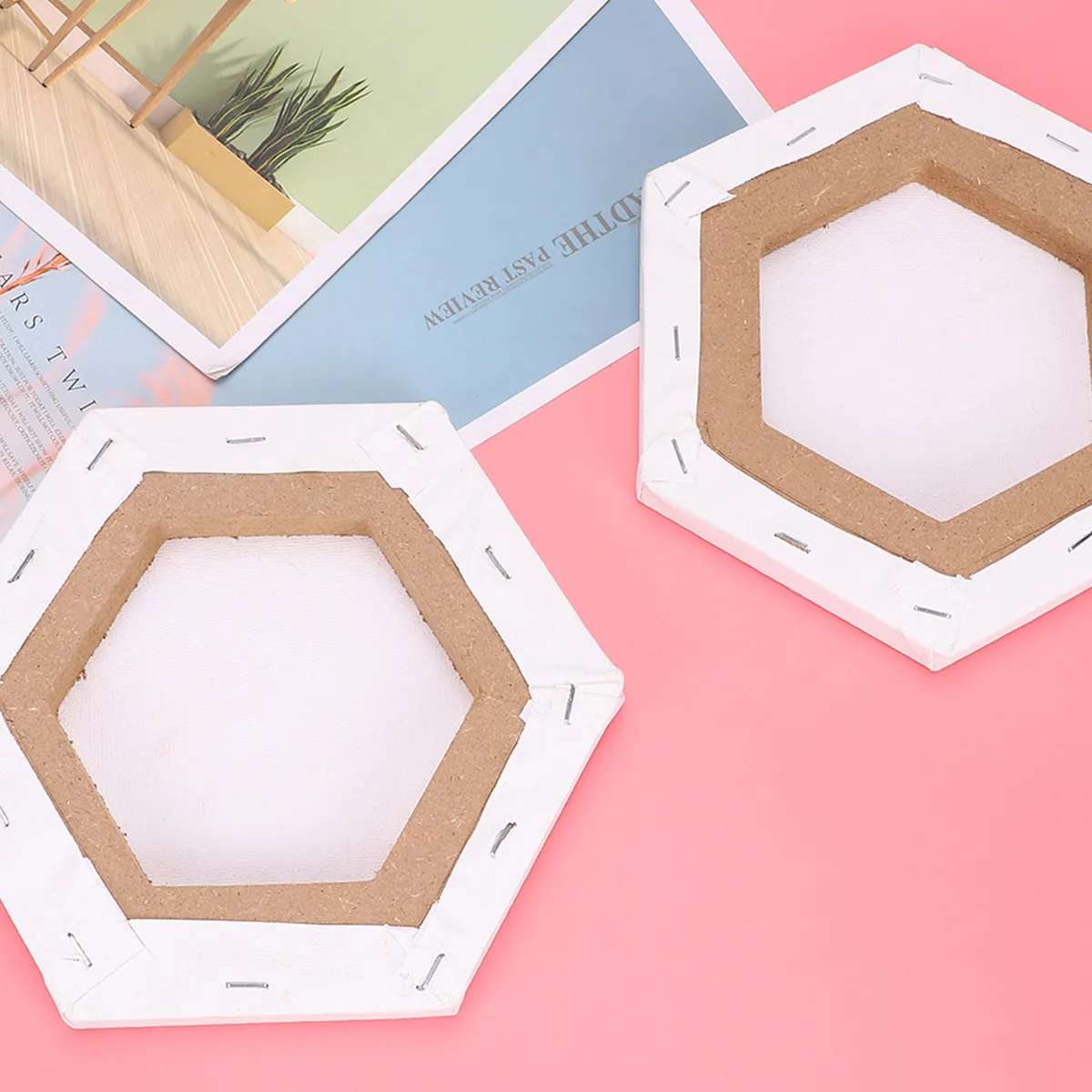 2Pcs Oil Painting Panel Irregular Hexagon Cotton Drawing Board Durable Creative Canvas for Artists Students 20cm