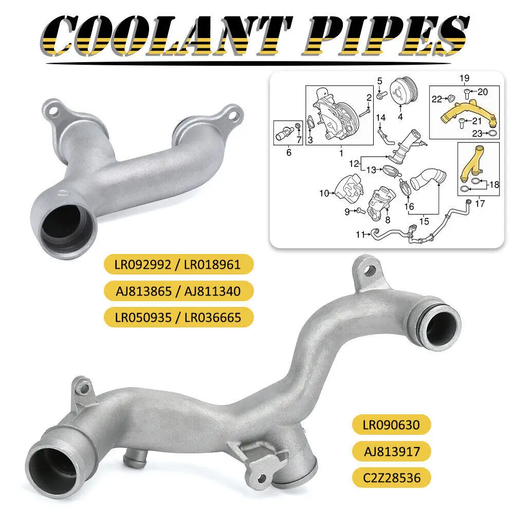 LR090630 LR092992 LR075991 C2Z28536 Water Pipe Coolant Pipe Upgrade Kit For 2014-2020 Land Rover Range Rover 3.0L V6 5.0L V8