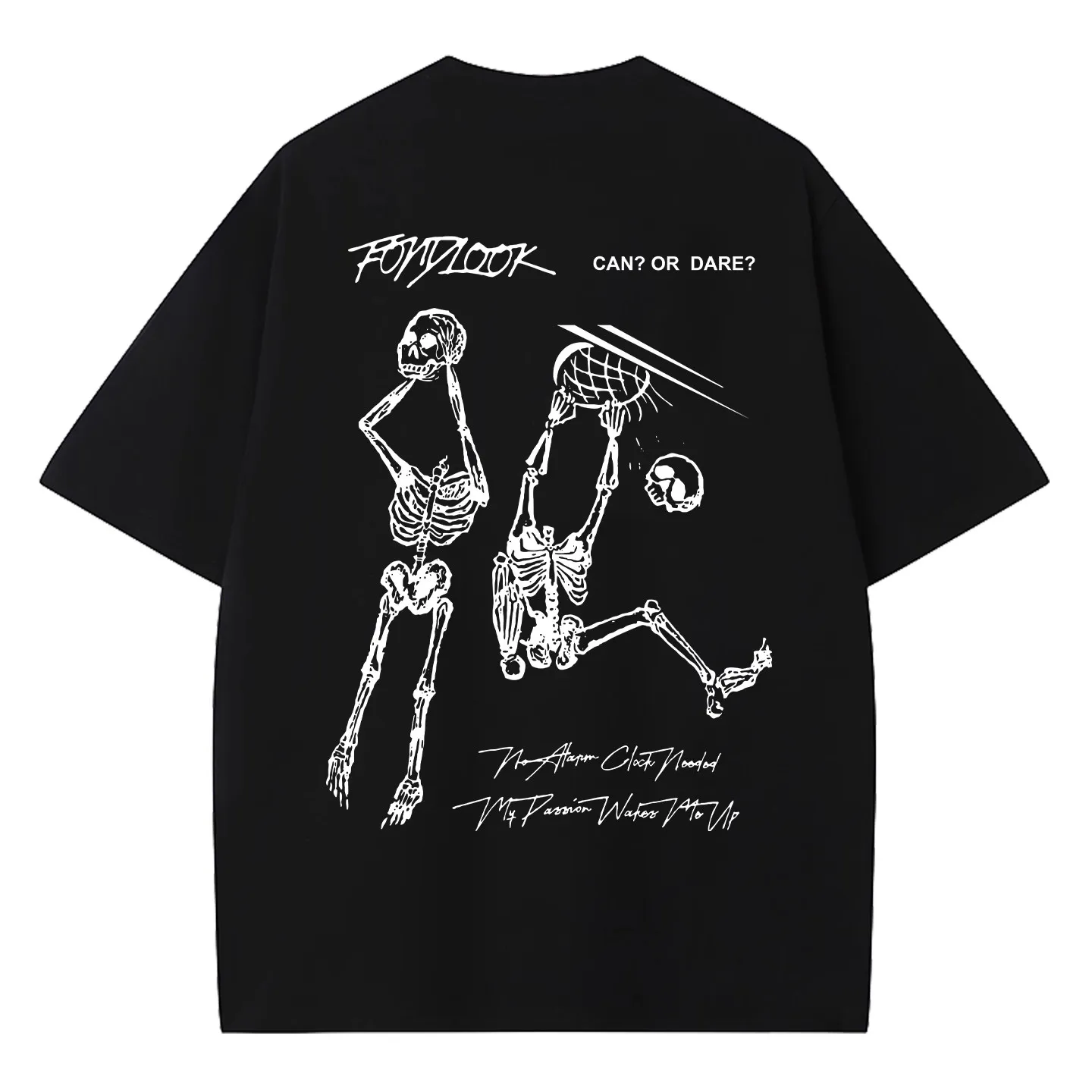 2026 Summer American Dark Streetwear Men Double Skeleton Fishing Net Letter Print Short Sleeve T-Shirt Loose Casual Black Top