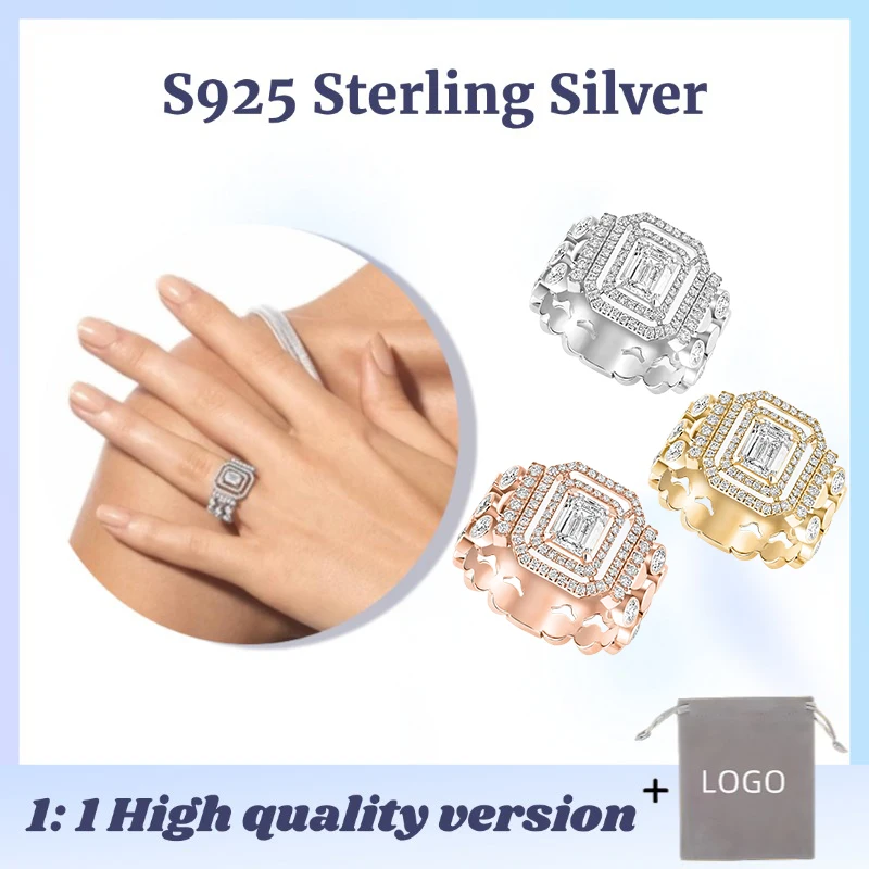 Sterling Silver S925 D-VIBES Luxury Large Ring Diamond Wedding Rings Original High Jewelry Messik Style