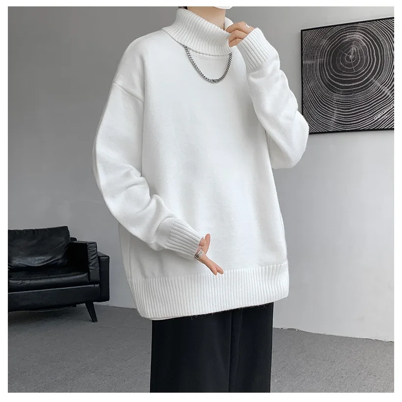 سترة رجالية للخريف والشتاء برقبة عالية - مريحة وفضفاضة، سترة أنيقة بطبقة أساسية للشباب، بلوزة من الصوف القديم