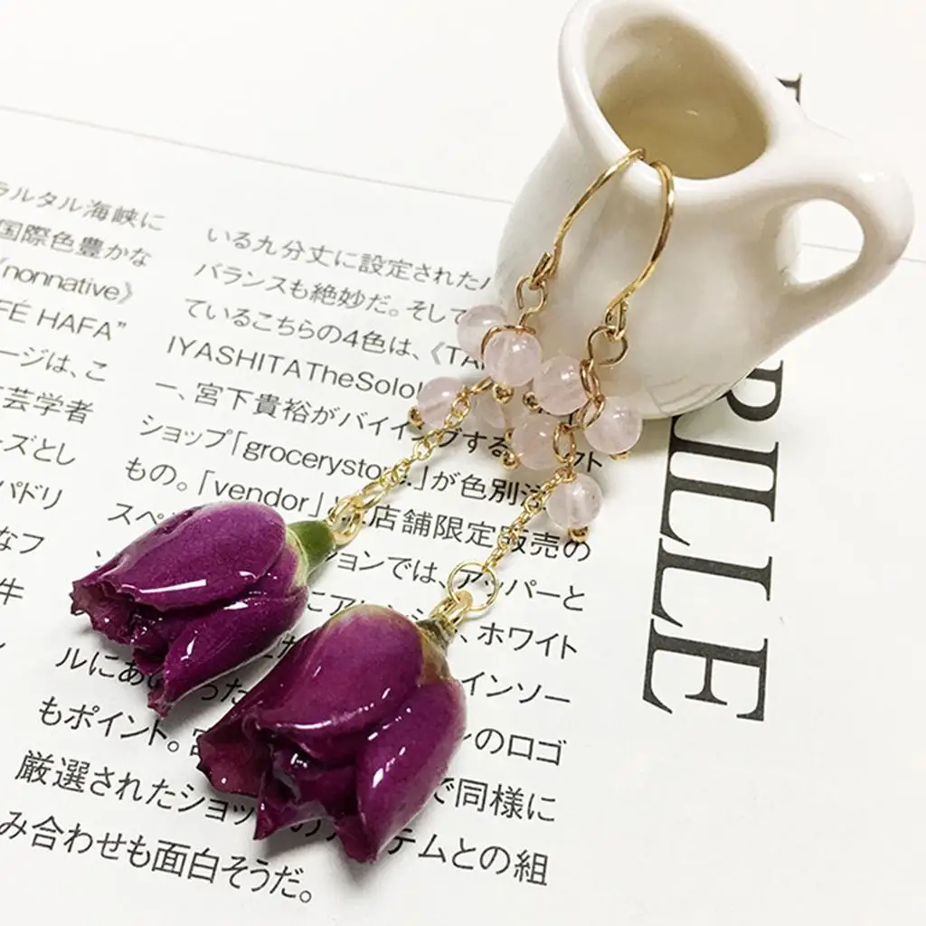 Real Preserved Flower Bud Earring Stud Decor Gold Jewelry Pendant for Women Necklace Making