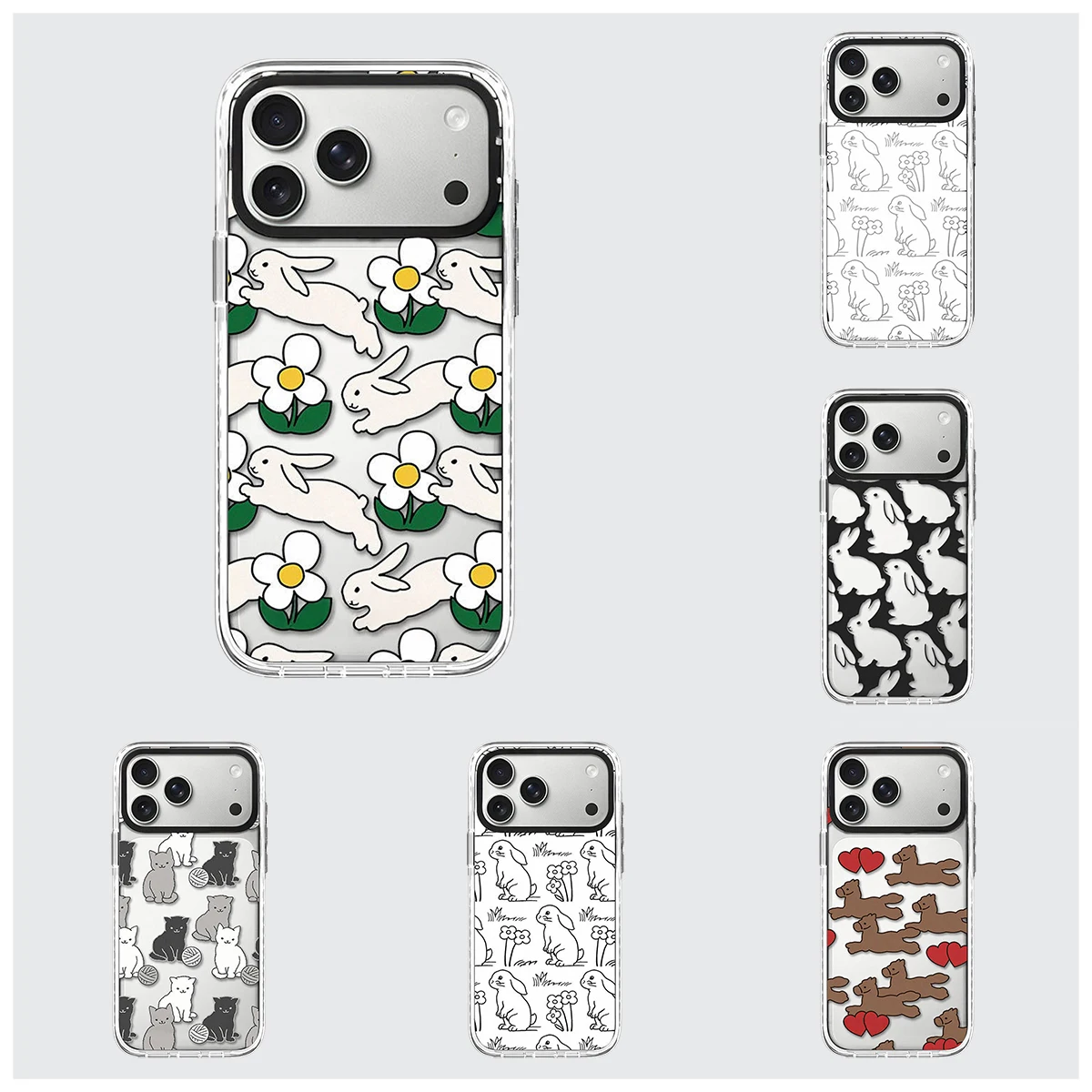Rabit Flower Cat White Border Magnetic Impact Phone Cover fo