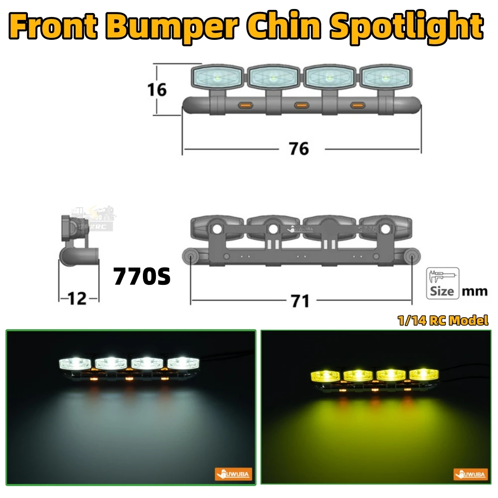 

770S Chin Spotlights Front Bumper Spotlight CTD-04F for 1/14 Tamiya RC Dump Truck SCANIA 770S 56368 Romote Control Car Parts