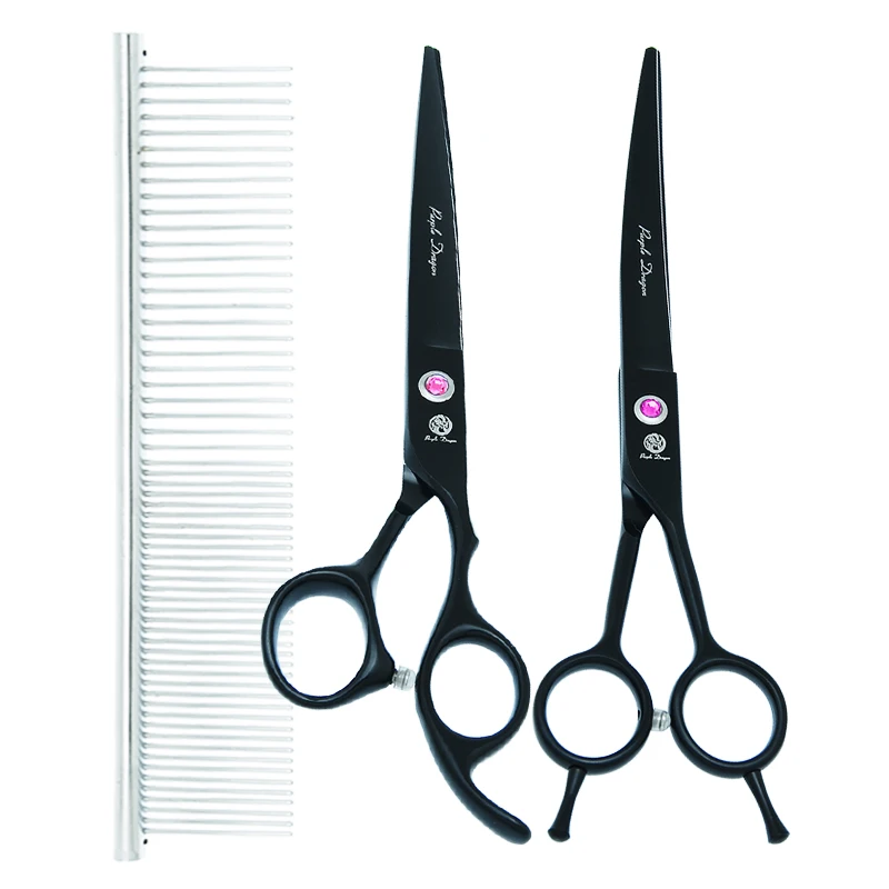 

Purple Dragon 7 inch Pet Hair Clippers Straight Curved Animals Cutting Thinning Shears Japan Steel Dog Grooming Scissors B0034B