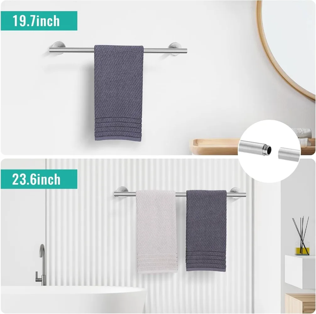 Bathroom Hardware Set,6-Piece Towel Bar Set Brushed Nickle Towel Holder Set Includes 19.68/23.6 in Towel Bar,Toilet Paper Holder