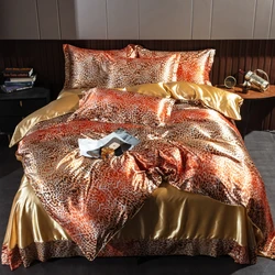 Soft Natural Silky Bedding Set Single Double Queen King Size Printing Quilt Cover Set High-End Silk Satin Duvet Cover Set
