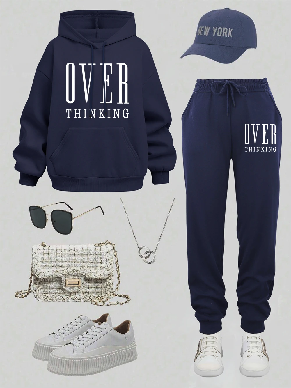 2-teiliges Hoodies-Set für Damen, The King Of Minimalist Prints, Jogginghose, Winter-Fleece, warme Taschenhose, Kapuzenpullover, sportliche, lockere Kleidung