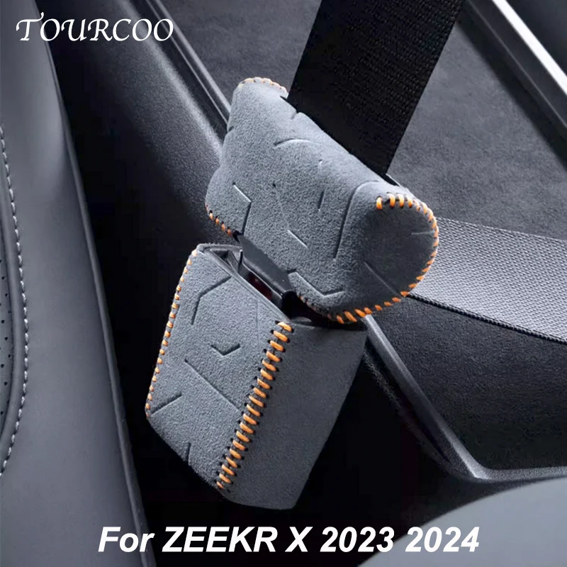 For ZEEKR X 2023 2024 Seat Belt Lock Mount Protective Cover Alcantara Suede Anti-collision Decor Cover