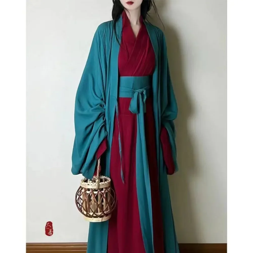 Vestido Hanfu chino para mujer, traje de Cosplay tradicional antiguo, vestido de la dinastía Song, vestido Hanfu verde y rojo, bata Chinoise, 2023