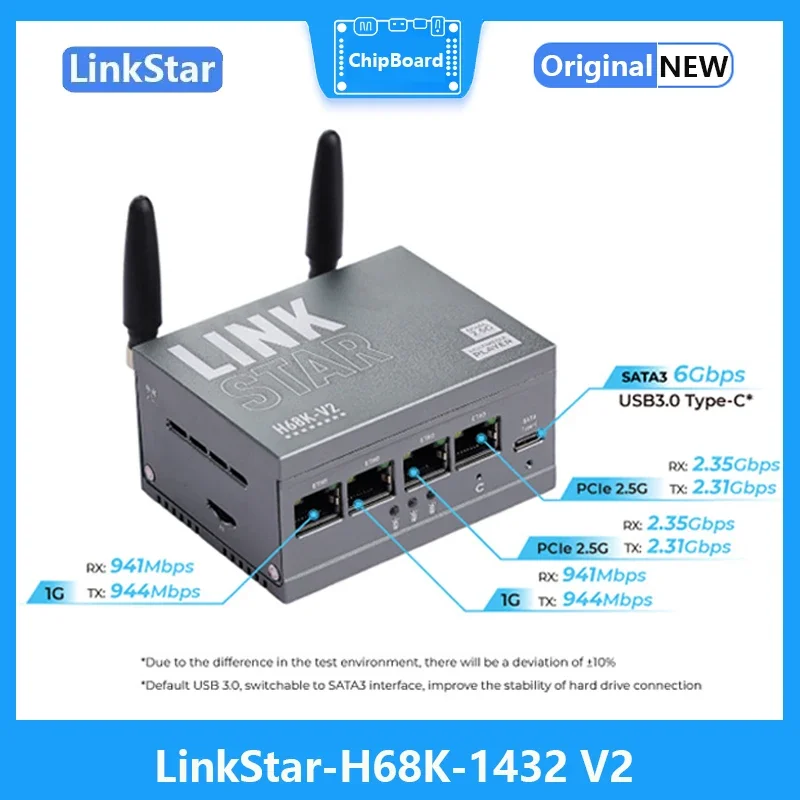 LinkStar H68K-1432 V2 4G RAM 32GB eMMc Wi-Fi6 Cortex-A55 RK3568 Dual-2.5G&dual-1G Ethernet 4K Output Android 11 Ubuntu OpenWRT