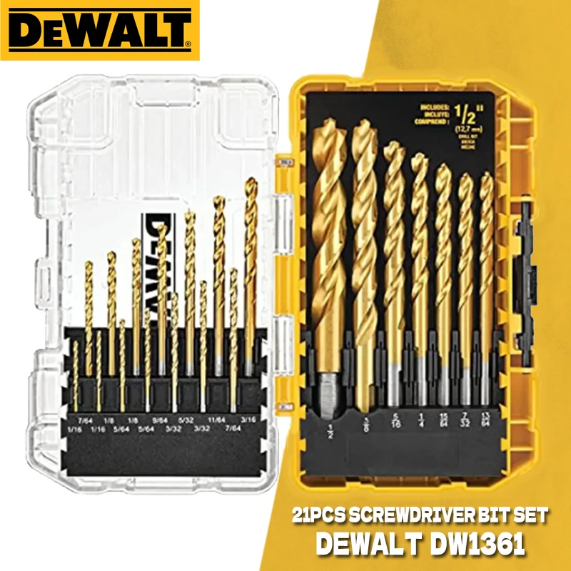 

DEWALT DW1361 21Pcs Twist Drill Bits Sets Titanium Nitride Coating Drill Bit Set Power Tool Accessories