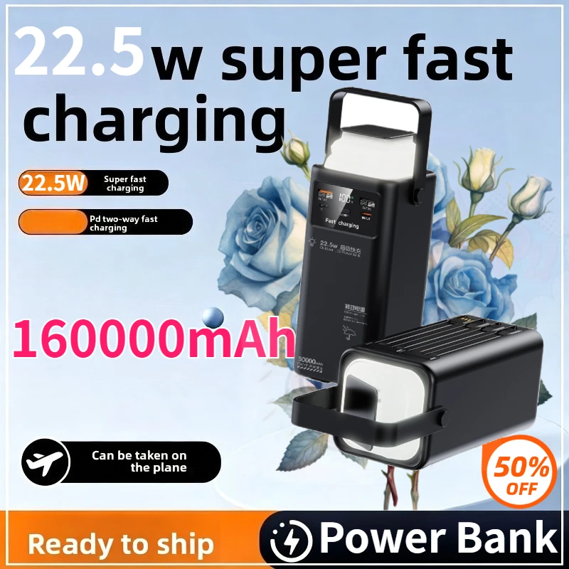 160000mAh Outdoor Backup Battery Heavy Duty Handheld Power Bank | Multi Port Output, Built in Charging Cables, Digital Display