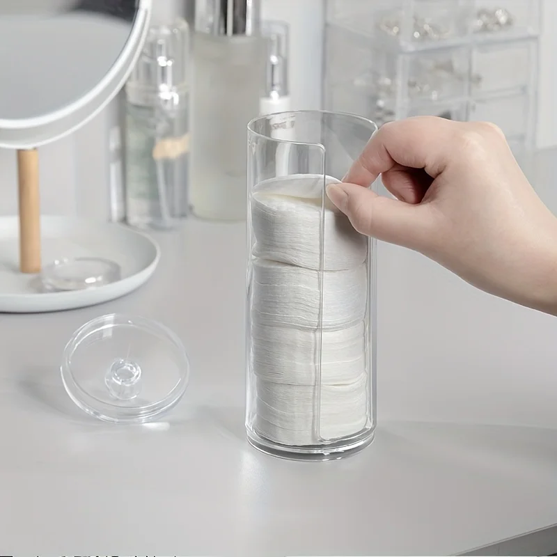 1pc Cotton Pad Container, Desktop Acrylic Dust-proof Cotton Swab Storage Case, Makeup Stationery Small Item Organizer