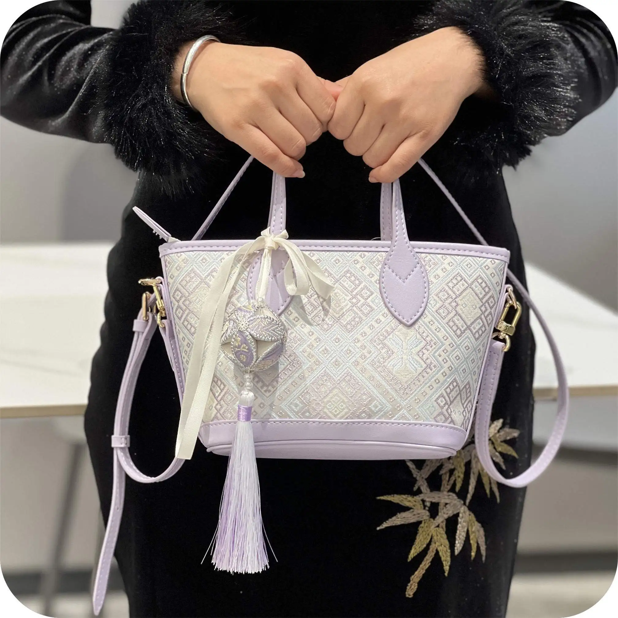 

Сумка-тоут Ele Commuter Sle малого размера с этническими модными узорами в стиле Чжуан для офисных работников, сумка-ведро