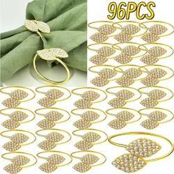 96pc Wedding Napkin Ring Table Decoration Party Rhinestone Napkin Wedding Napkin Holder Rings Hotel Buckles Banquet Leaves Shape