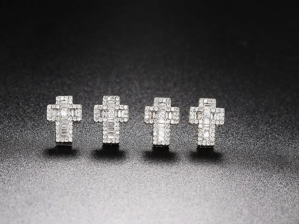 Zirkon-Kreuz-Ohrstecker für Männer und Frauen, Punk-Kristall, Goldfarben, Piercing-Ohrring, Hip-Hop-Rock-Schmuck, Großhandel OHE129 – Detail 2