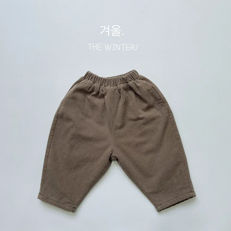 Winter New Children Fleece Warm Trousers Baby Boys Girls Vintage Thicken Trouser Plus Velvet Kids Solid Loose Casual Pants