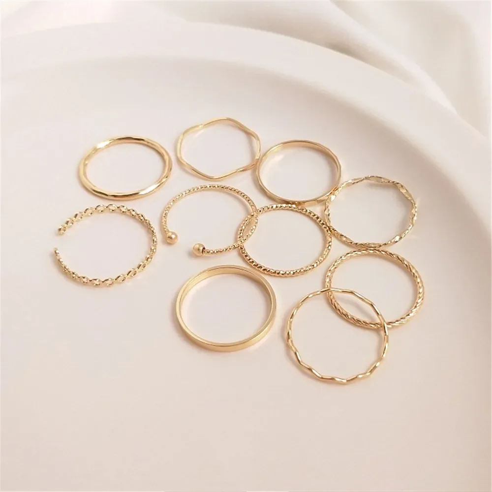 14K plated gold Batch flower wave ring simple INS wind ring combination tail ring female tide DIY ring