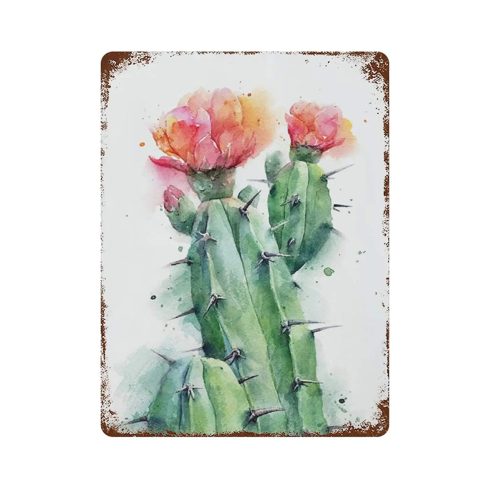 Metal tin Sign，Retro Style， Novelty Poster，Iron Painting， Cactus Tin Sign, Wall Decor Cactus Artwork，Wall Decoration Plaques，Si