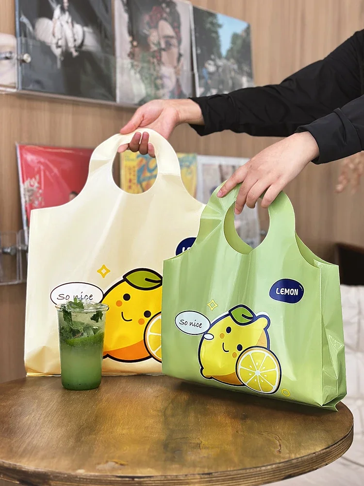 25pcs Smiley Plastic Bags Clothing Store Tote Bag Kids Shopping Bags Fruit Food Bakery Desserts Gift Packing Bag Longlasting Use