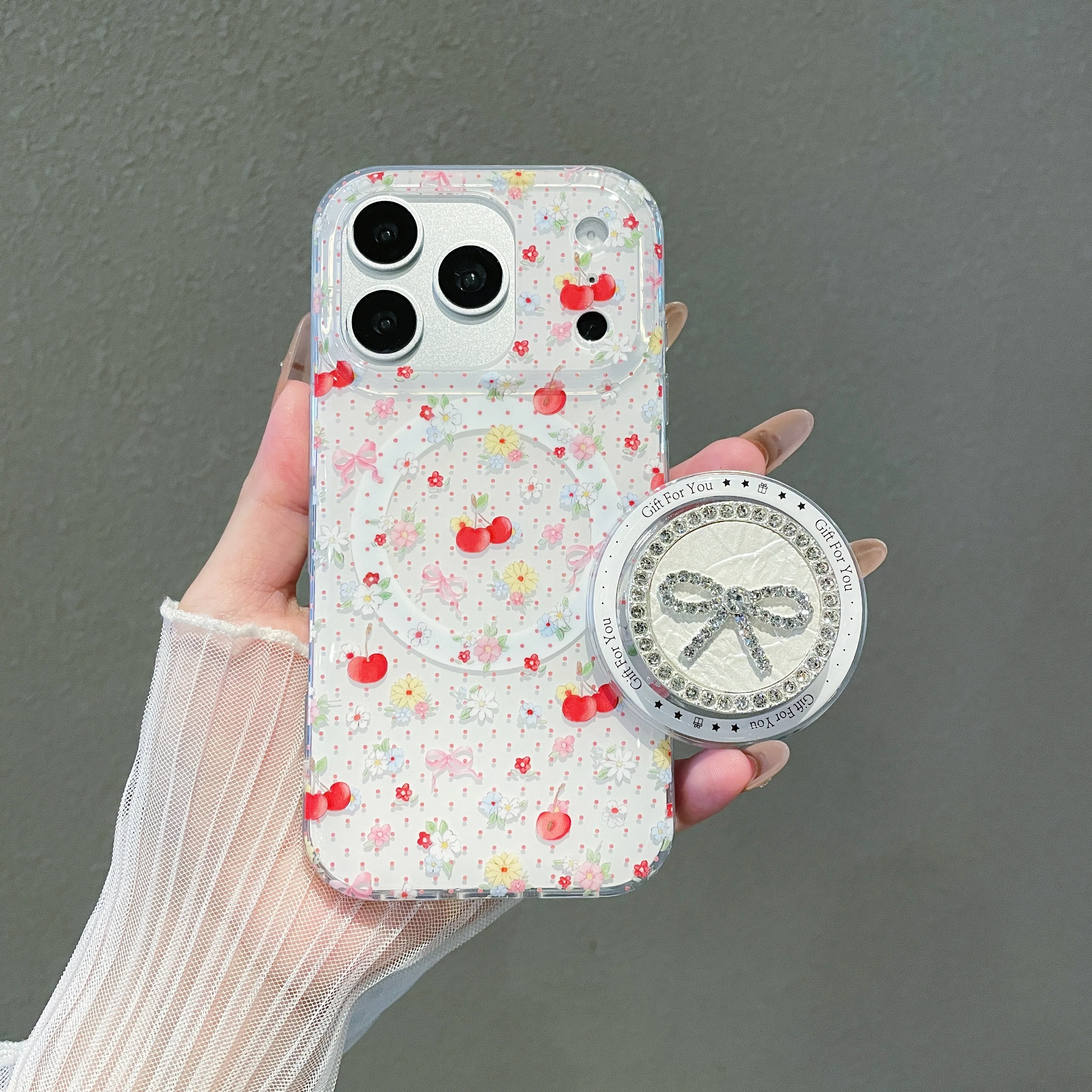 

Cherry Floral Magnetic IMD Phone Case, Full Coverage Shockproof Protective Cover for iPhone 17 Pro Max 16