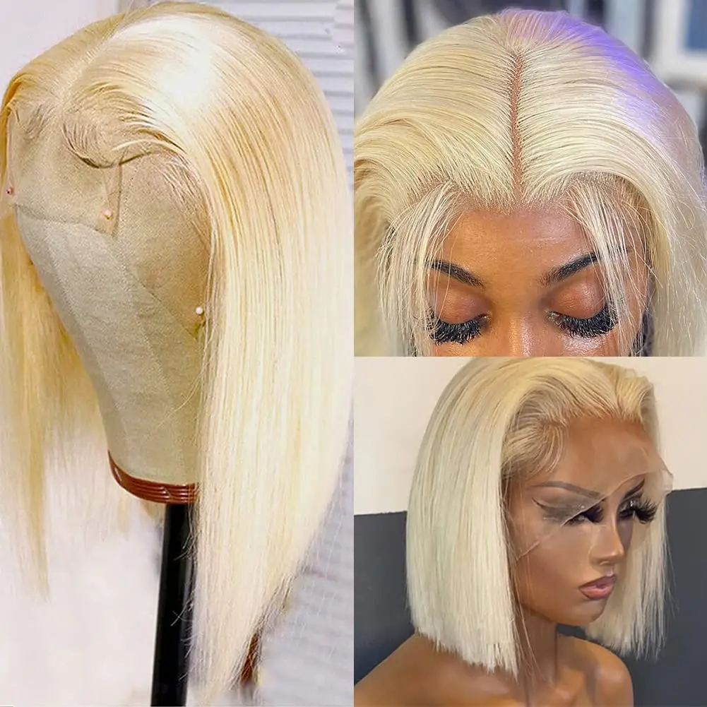 613 Blonde kurze Bob-Perücke, transparent, HD-Spitze-Front-Echthaar-Perücken, 13 x 4 Honigblond, Burgunderrot, 99J, farbige Bob-Spitze-Frontal-Perücke