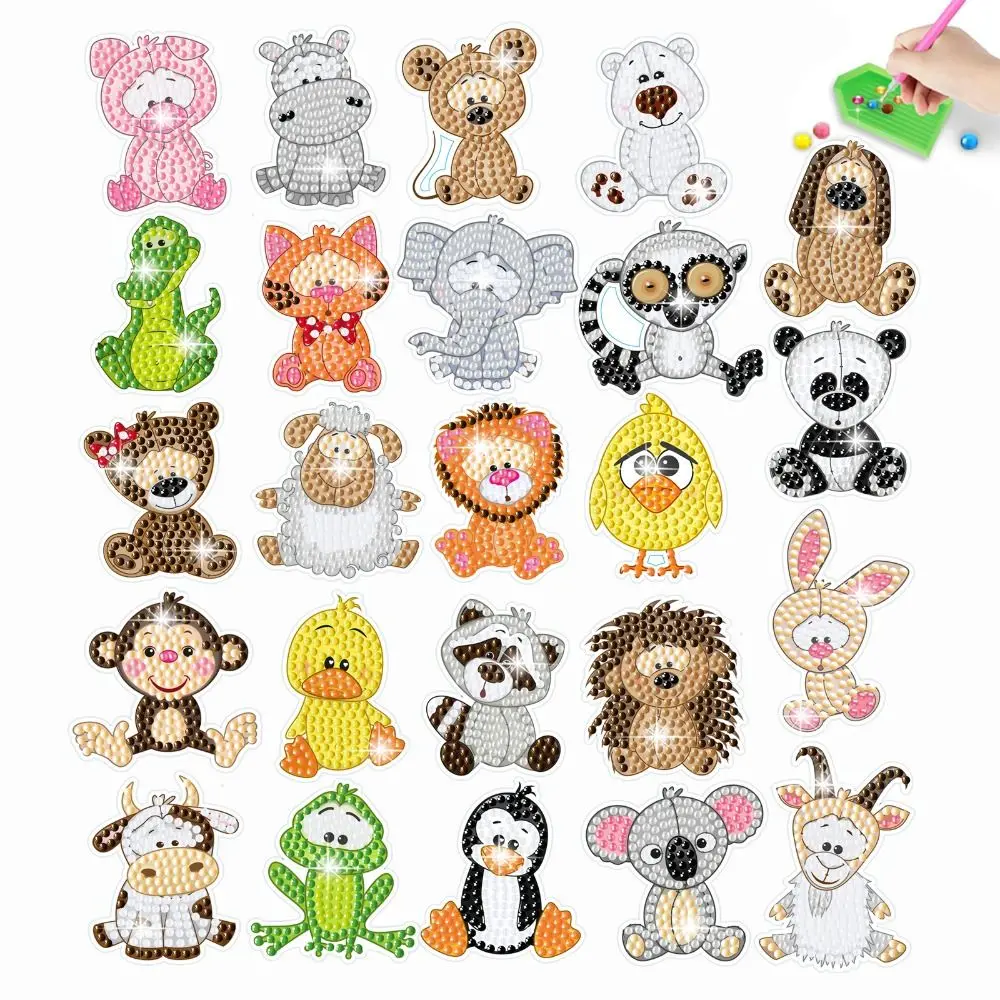Panda, dinosaurio, León, Etc. Pegatinas de pintura de diamante redondas DIY, pegatina de pared de diamante redondo de Animal, Material de PVC