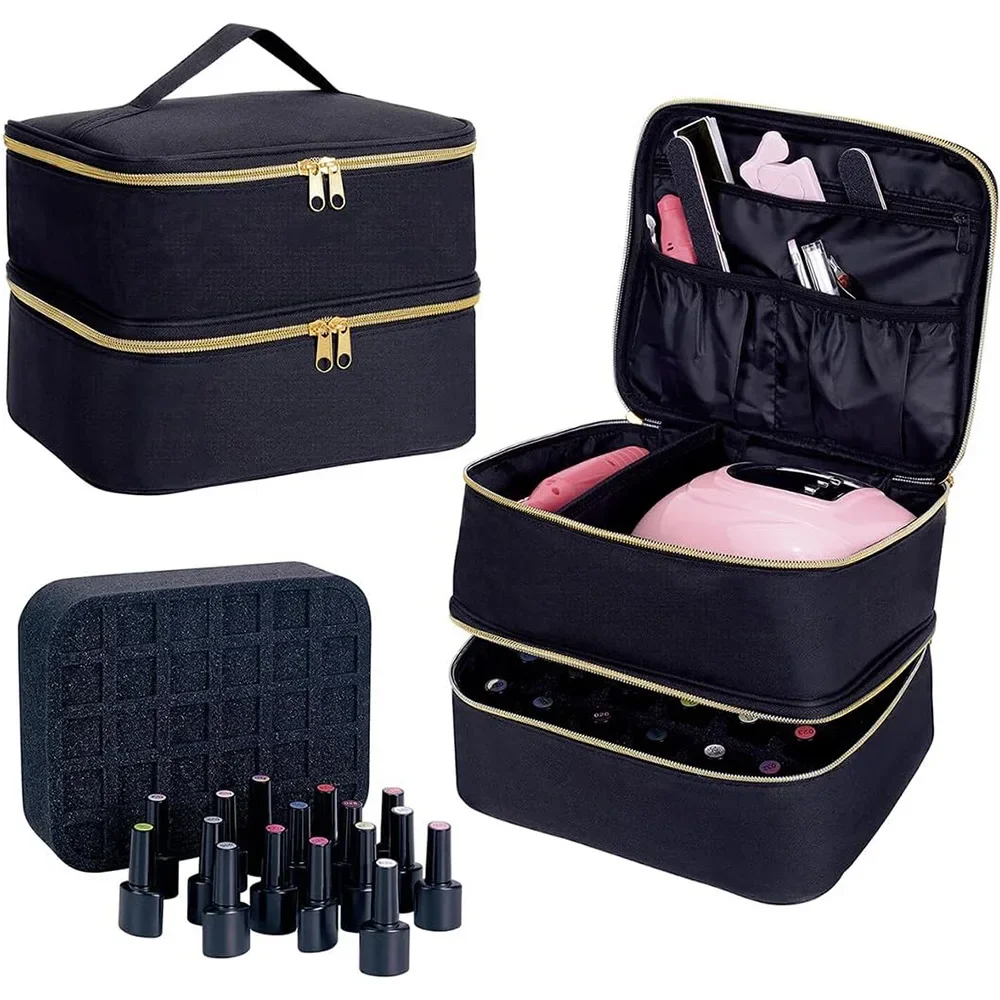 

Nail Polish Storage Bag Essential Oil Bag Portable Cosmetic Nail Care Kit Nail Care Tool Storage Box Double Layer 30 Compartment